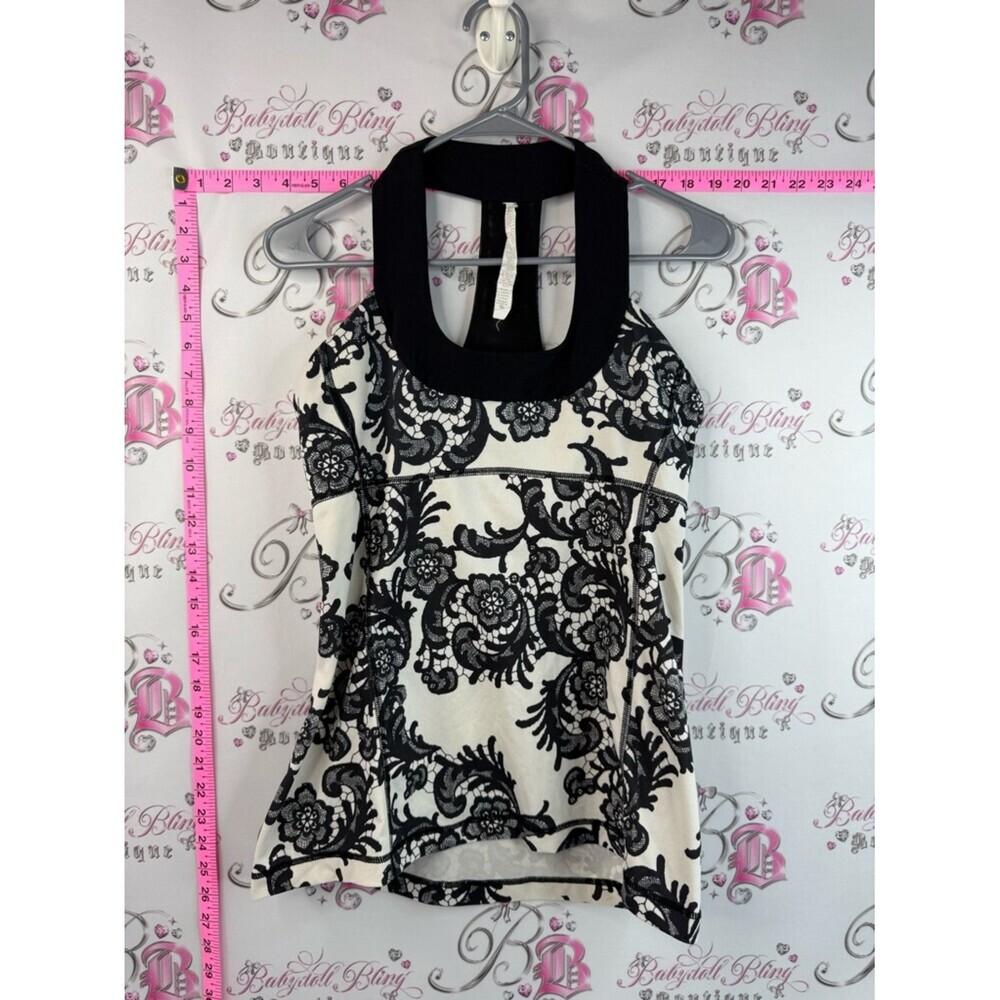 lululemon athletica Halter Tank Top with Black and White Floral Scoop neck